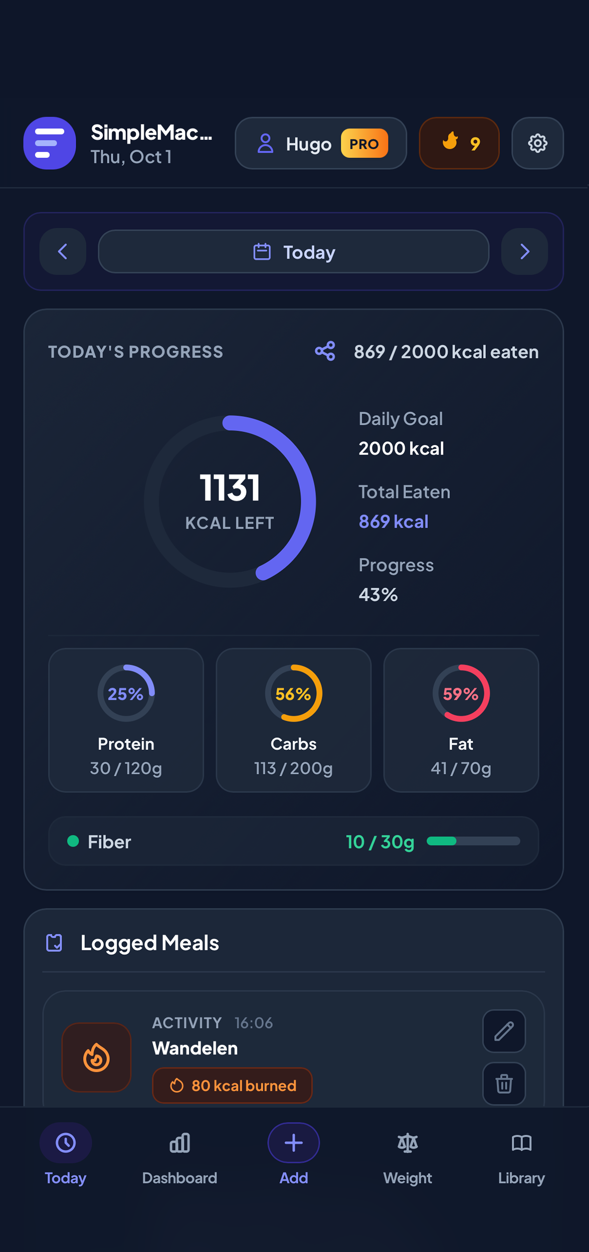 SimpleMacro App Dashboard