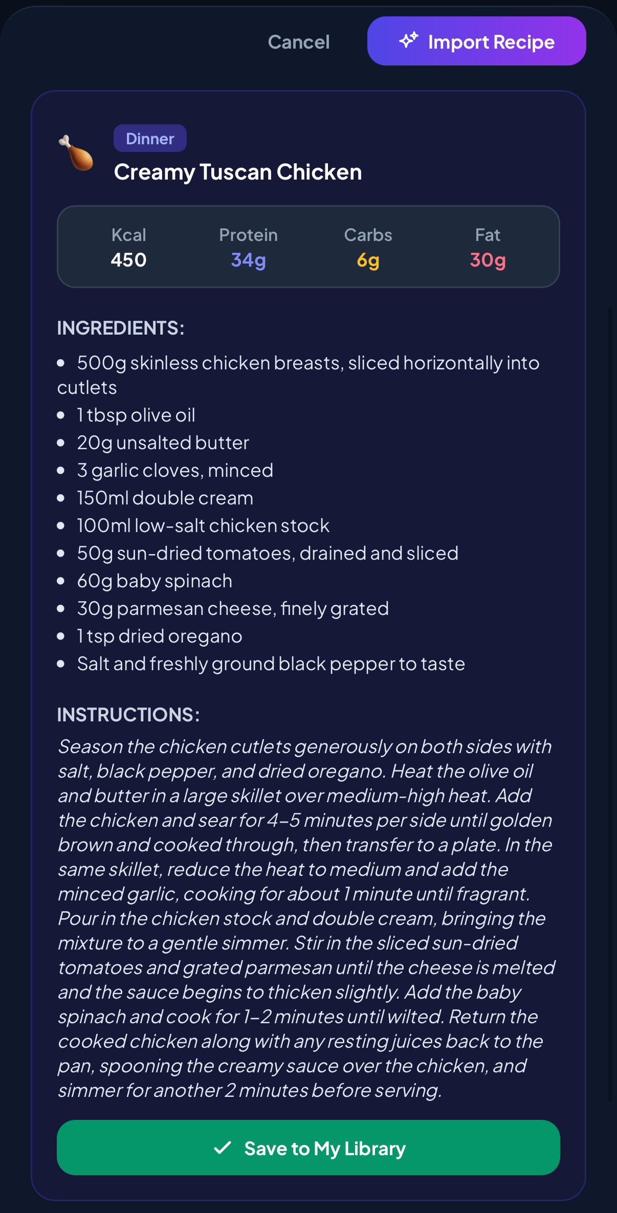 Import recipes via link