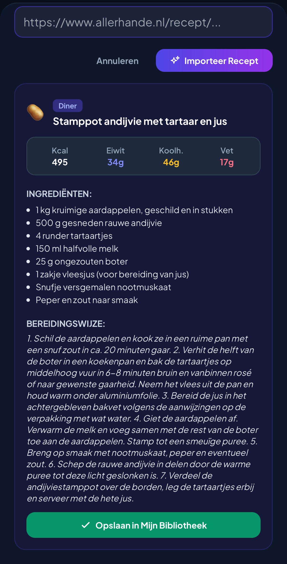 Recept importeren via link